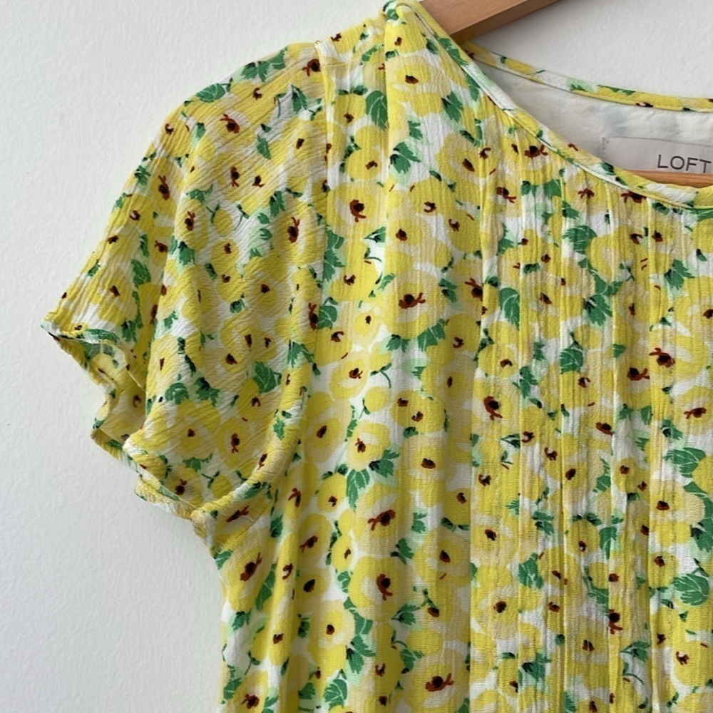 Loft Cheerful Bright Yellow and Green Floral Dress Size Small - Picture 5 of 10